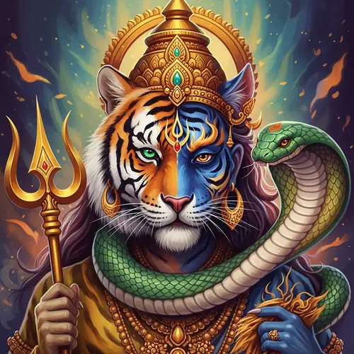 Divine Tiger-Snake Transformation Art | Mythological Inspired Digital Painting