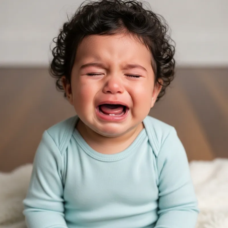 Adorable Crying Infant on Soft Blanket