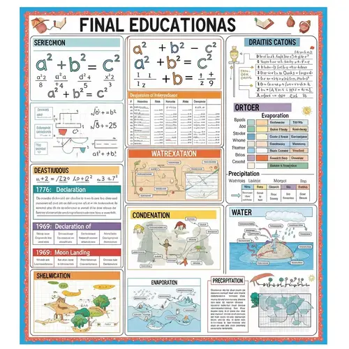 Detailed Classroom Chart with Math Equations and Historical Timelines
