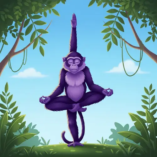 Graceful Purple Monkey Yoga Pose | Peaceful Yoga Monkey