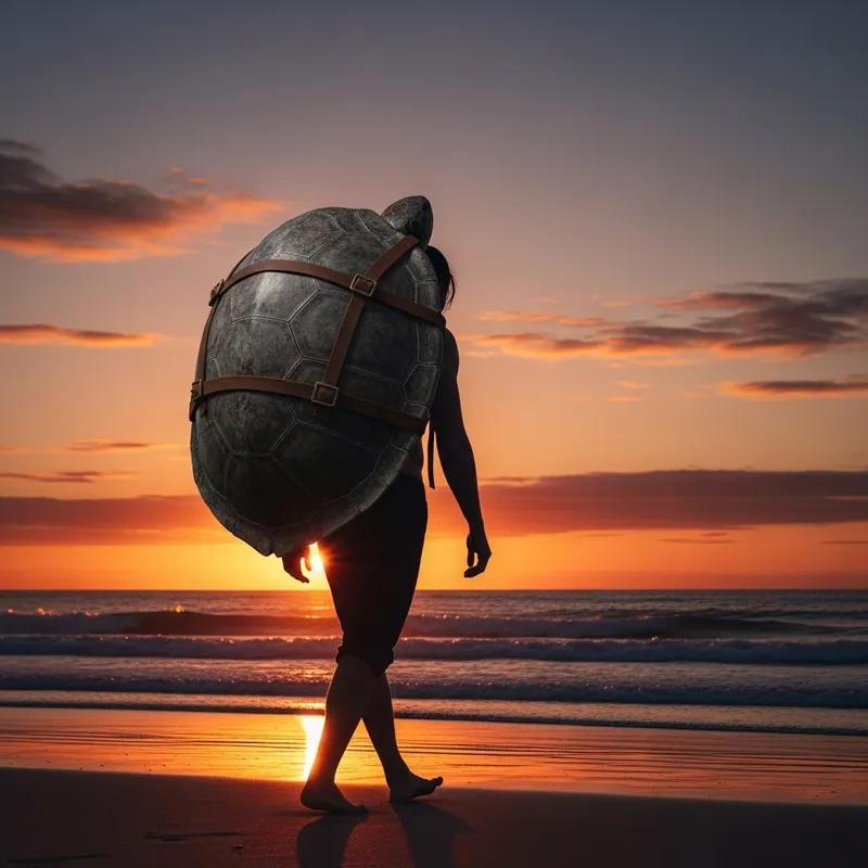 Man with Tortoise Shell Backpack Man with Tortoise Shell Backpack