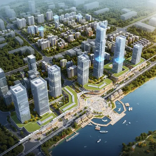Futuristic Smart City by Water: Greenery & High-Low Zones