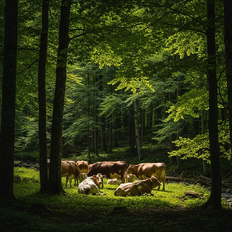 Serene Cows in the Forest - Tranquil Nature Scene