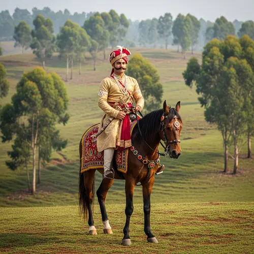 Indian Hindu King on Horseback | Historical Figure in Traditional Attire