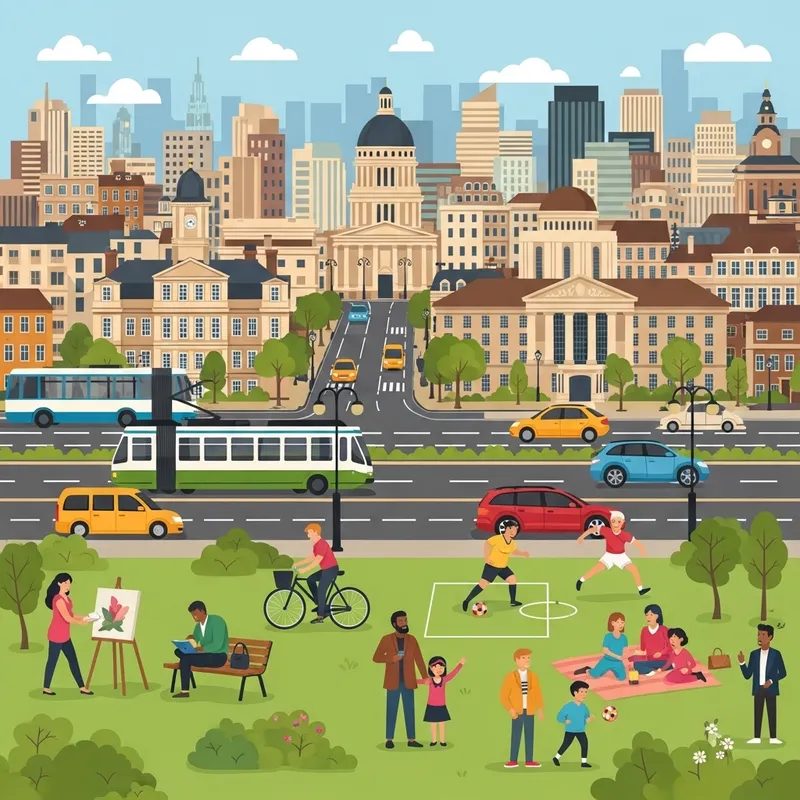 Diverse Cityscape Full of Majestic Landmarks and Parks