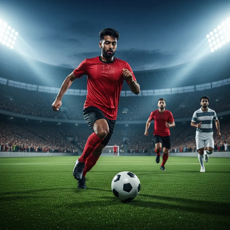South Asian Soccer Player in Action on a Green Field - The Game Intensifies South Asian Soccer Player in Action on a Green Field - The Game Intensifies