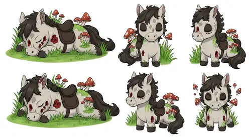 Undead Chibi Horse Reference Sheet | Whimsical & Fantasy-Styled
