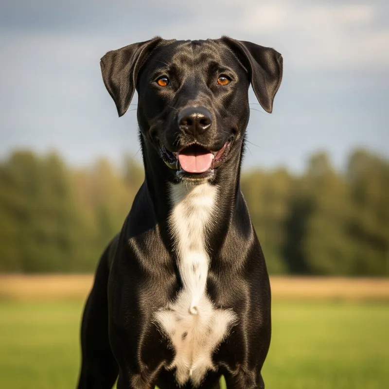 Black Dog with White Patch on Chest