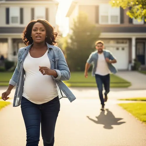 Determined Pregnant Black Woman Chasing Father of Unborn Child