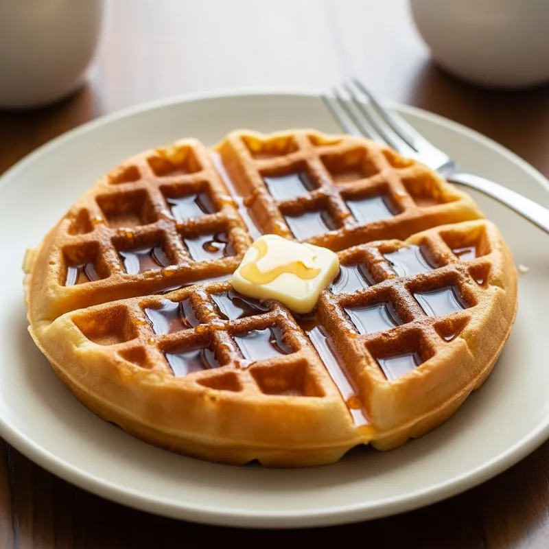 Golden Brown Waffle with Maple Syrup & Butter