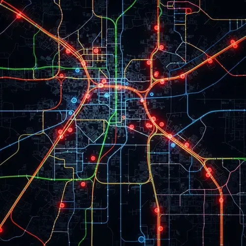 Abstract Traffic Patterns: A Neon Maze of Multicolored Lines