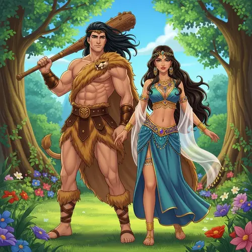 Mythological Characters Hercules and Delilah in Color