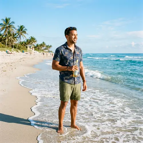 Florida Beach Vibes: Mixed Descent Man Enjoys Morning Sunshine