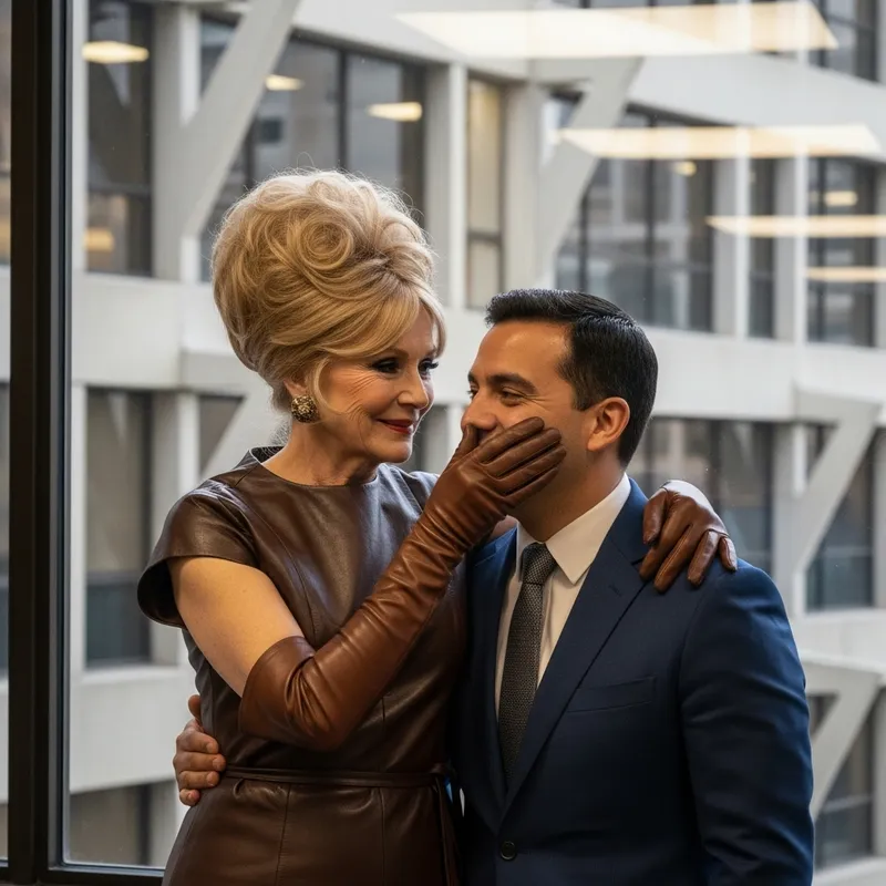 1960s Office Building Embrace: Cultural Diversity in Vintage Scene