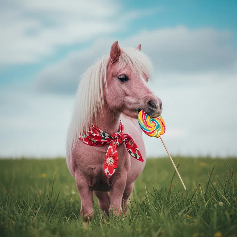 Cute Pink and White Pony with Lollypop Cute Pink and White Pony with Lollypop