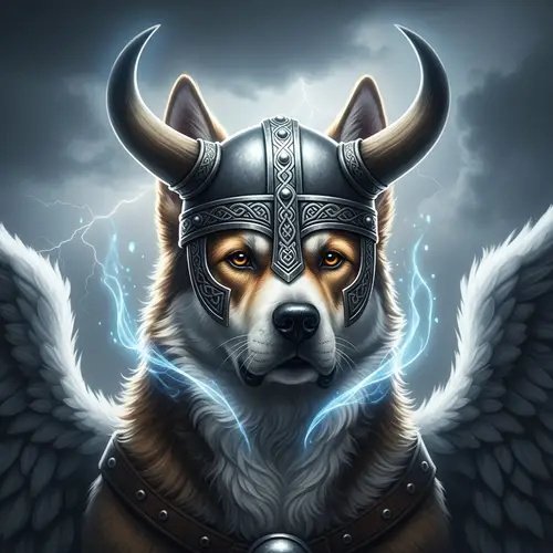Divine Dog-Like Valkyrie with Viking Helmet - Mythical Creature