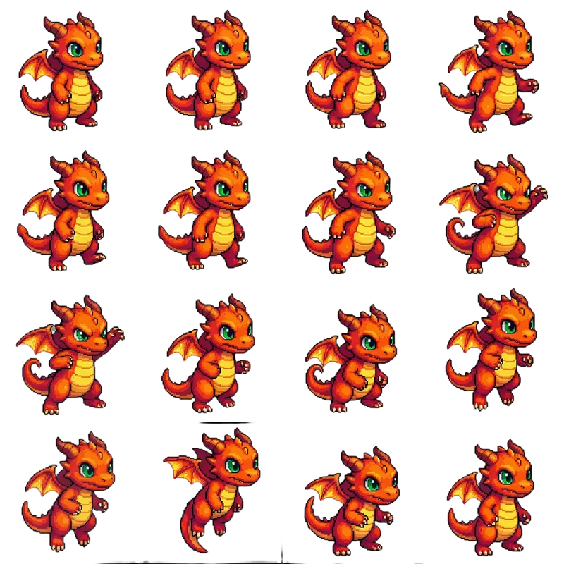 Playful Baby Dragon in Retro Arcade RPG Animation