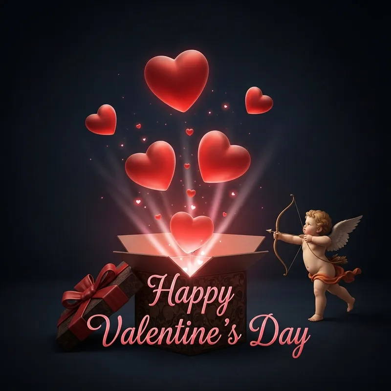 Radiant Cupid: Dark Love with Ethereal Hearts for Lovers