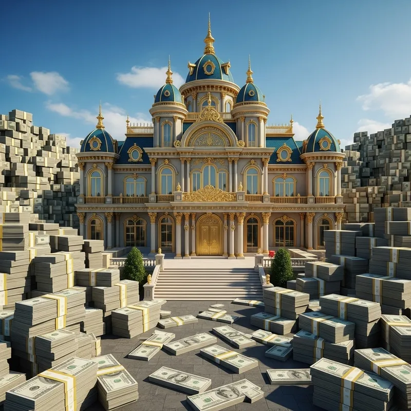 Luxurious Mansion Wealth Display - Gold Opulence & Grandeur