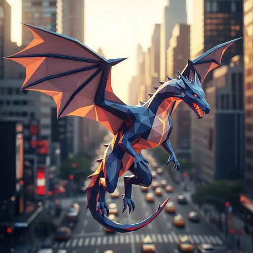Polygonal Dragon Over New York Streets