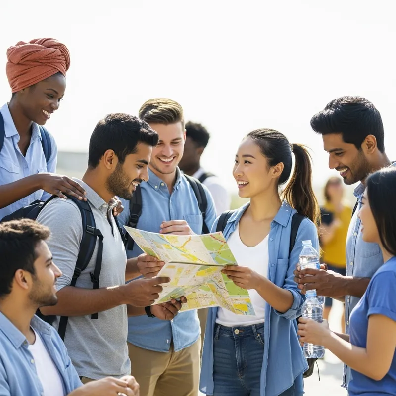 Diverse Group Actively Assisting Each Other Outdoors Diverse Group Actively Assisting Each Other Outdoors