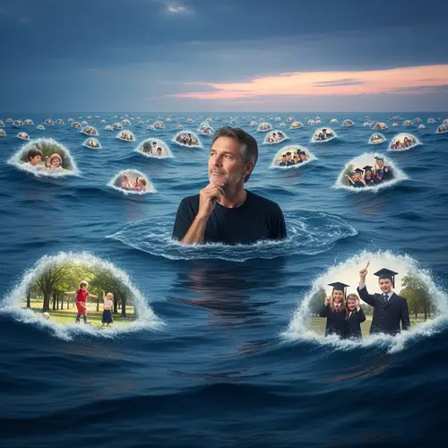 Man Immersed in Ocean of Memories
