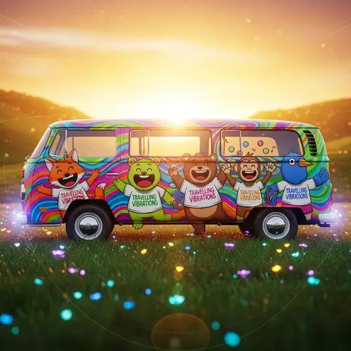 Vibrant Cartoon Van with Happy Characters