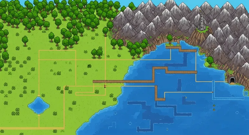 Pixelated Level Selector Map - Retro Adventure & Curiosity