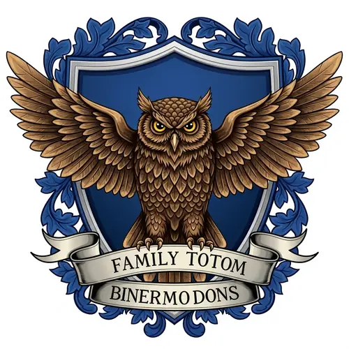 Majestic Owl Family Crest in Bronze Hues