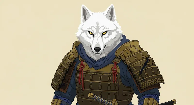 Majestic White Wolf Samurai Ready for Battle | Unique Artwork Majestic White Wolf Samurai Ready for Battle | Unique Artwork
