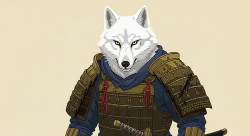 Charming White Wolf Samurai in Determined Stance | Battle-Ready Warrior