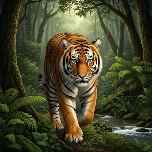Majestic Tiger in Lush Jungle: Roaming with Grace