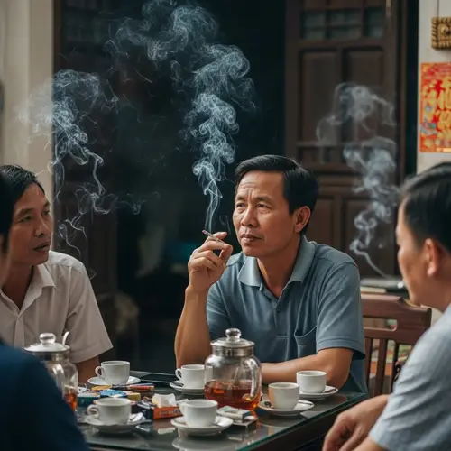 Vietnamese Man Smoking & Chatting with Friends | Friendly Gathering