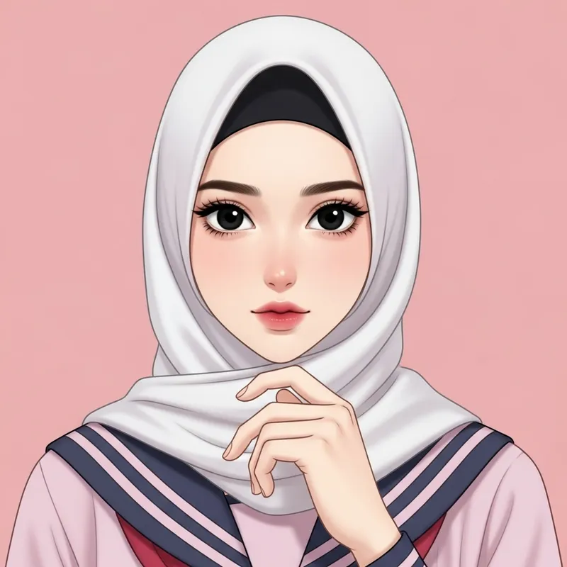 Beautiful Hijabi Girl with Black Eyes in Pink School Uniform Beautiful Hijabi Girl with Black Eyes in Pink School Uniform
