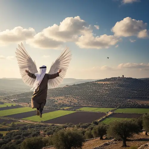 Ethereal Wings Soaring Over Ancient Olive Trees | Landscape Art
