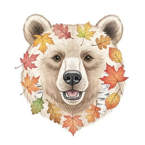 Cute Bear Head Watercolor Print for Children