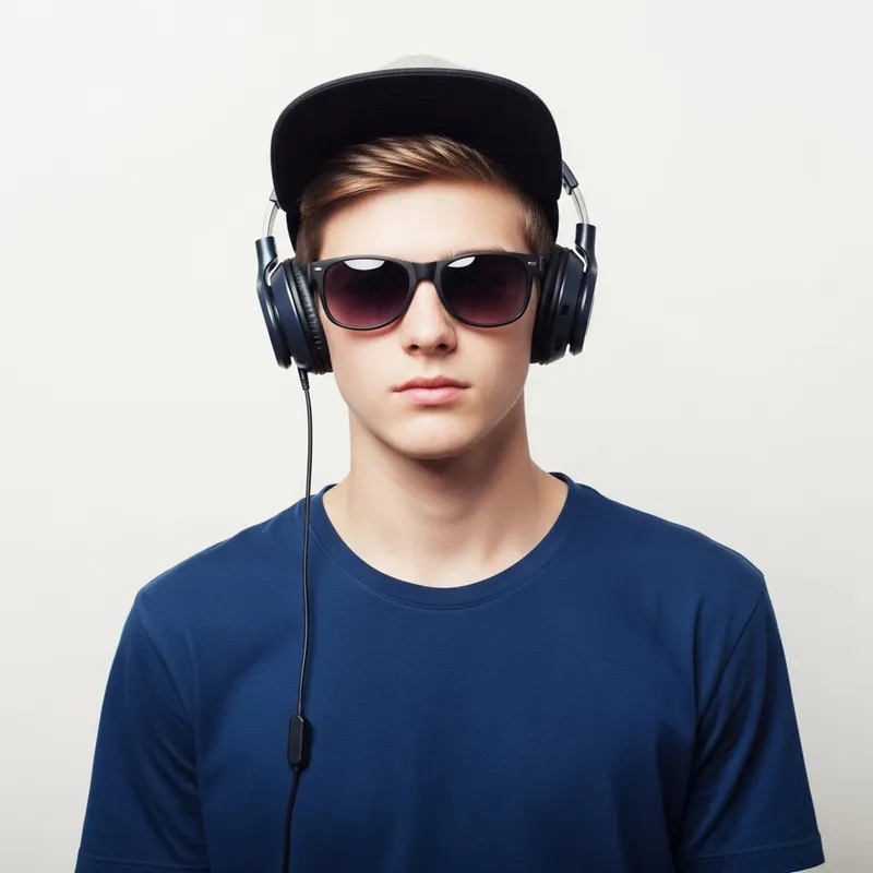 Cool and Stylish Boy: Trendy Cap, Headphones & Sunglasses