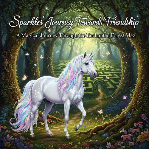 Sparkles' Journey: Ethereal Unicorn in Enchanted Forest Maze
