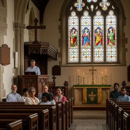 Serene Family Gathering in Church with Motivating Encouragement