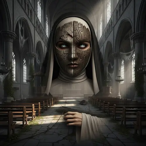 Eerie Middle-Eastern Nun in Ancient Church