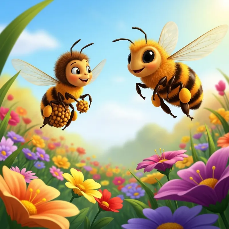 Cheerful Children's Book Featuring a Bee Flying Among Flowers