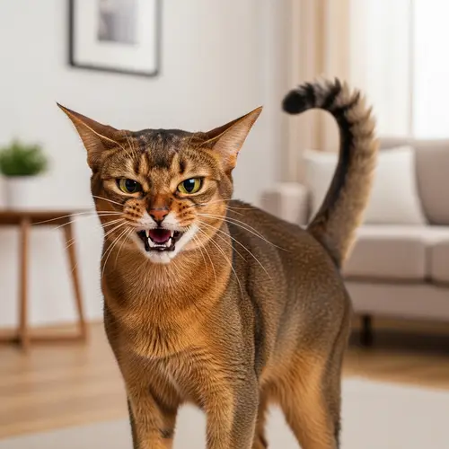 Angry Cat - Intense Abyssinian or European Shorthair Displaying Agitation
