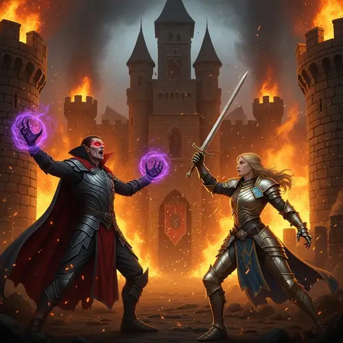 Epic Battle in Flaming Medieval Castle: Vampire Mage vs Paladin