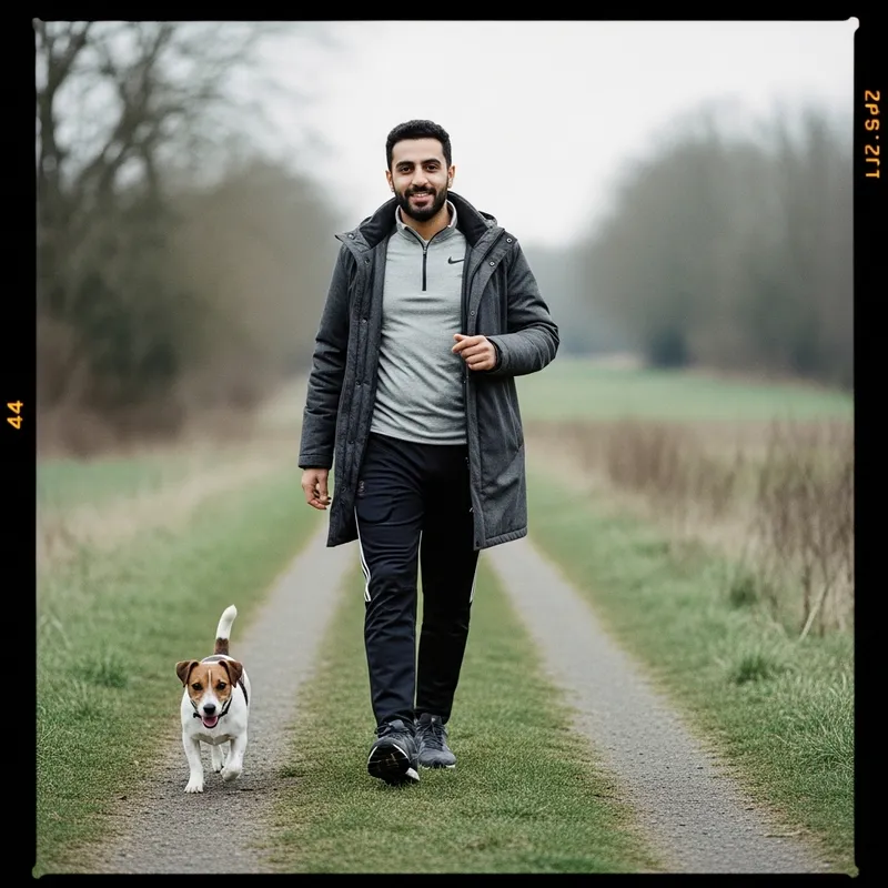 Vintage Countryside Walk: Man & Jack Russell Terrier