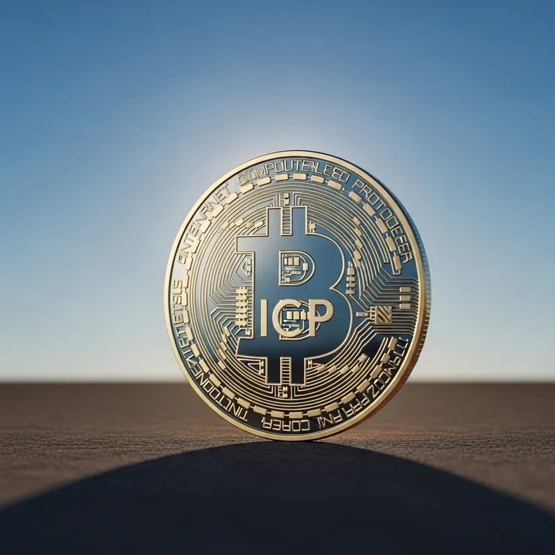 ICP Crypto Coin on Flat Land with Blue Sky Background