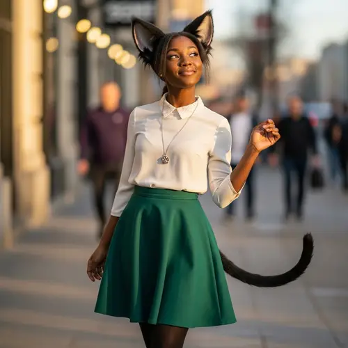 Unique Human Cat Girl in Stylish Skirt