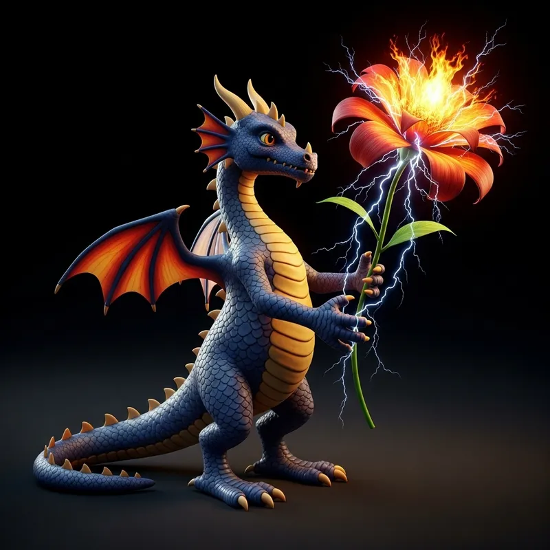 Dragon Rubber Man Holds Fire Thunder Blossom Flower