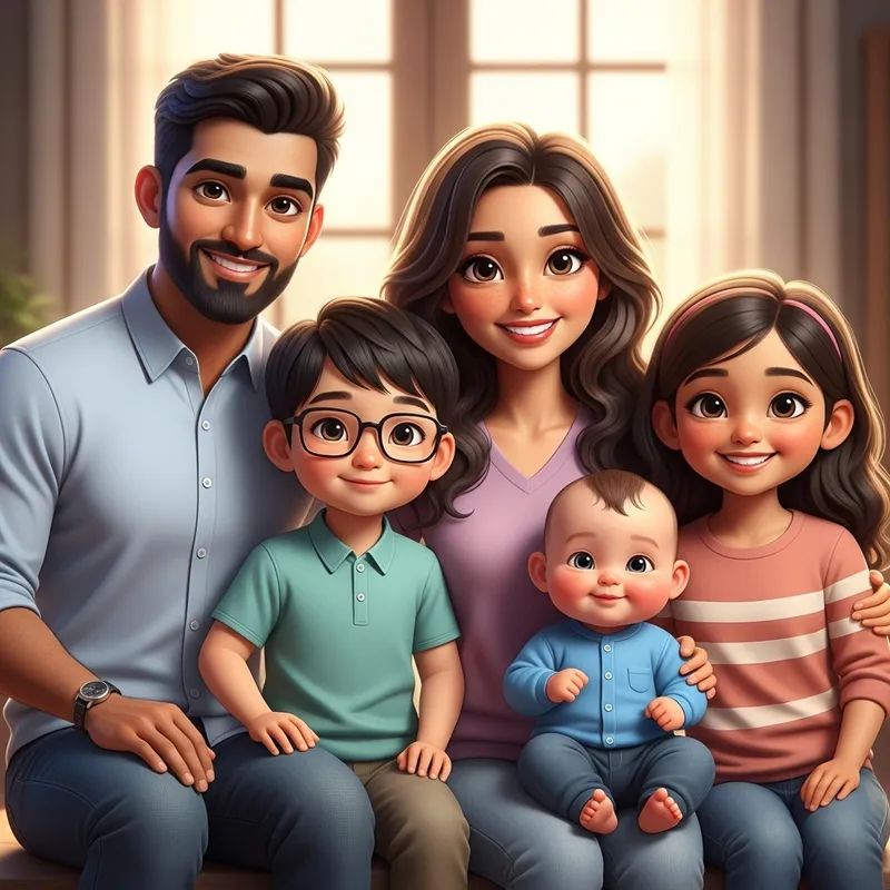 Multicultural Cartoon Family Portrait for Unity and Happiness Multicultural Cartoon Family Portrait for Unity and Happiness