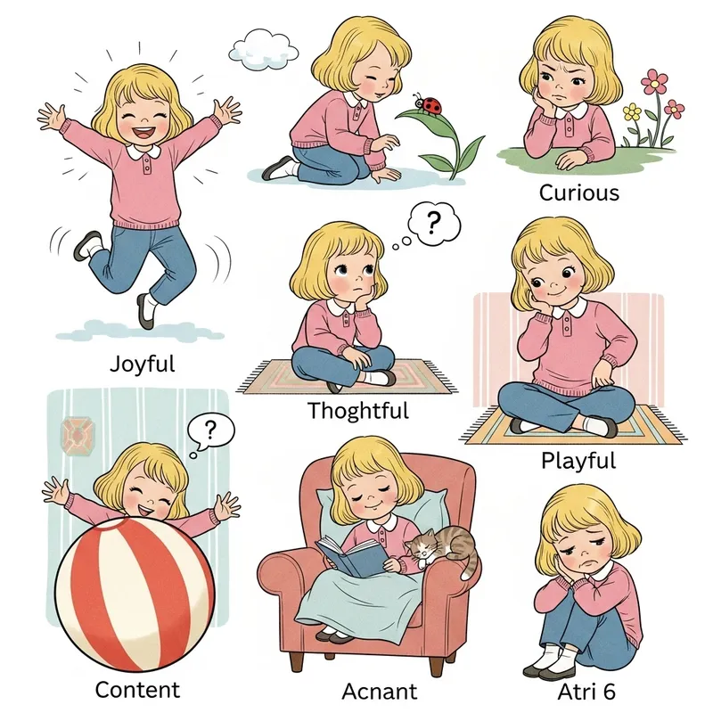 Adorable 5-Year-Old Blond Girl in Blue Trousers | Cute Children's Book Illustrations