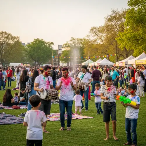 Vibrant Holi Festival Celebration in a Park